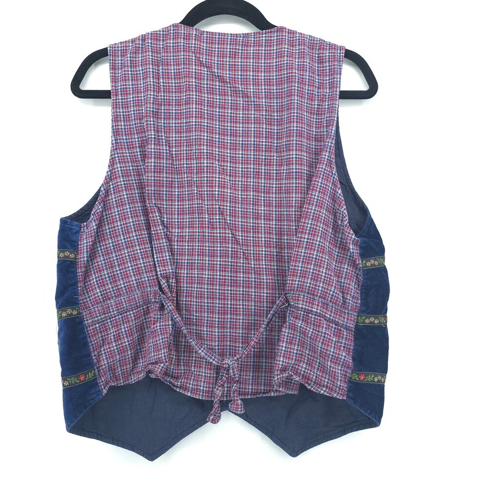 Vintage Casey&Max Cottagecore Quilt Velvet Sewn Floral Plaid Button Down Vest L - Picture 8 of 10